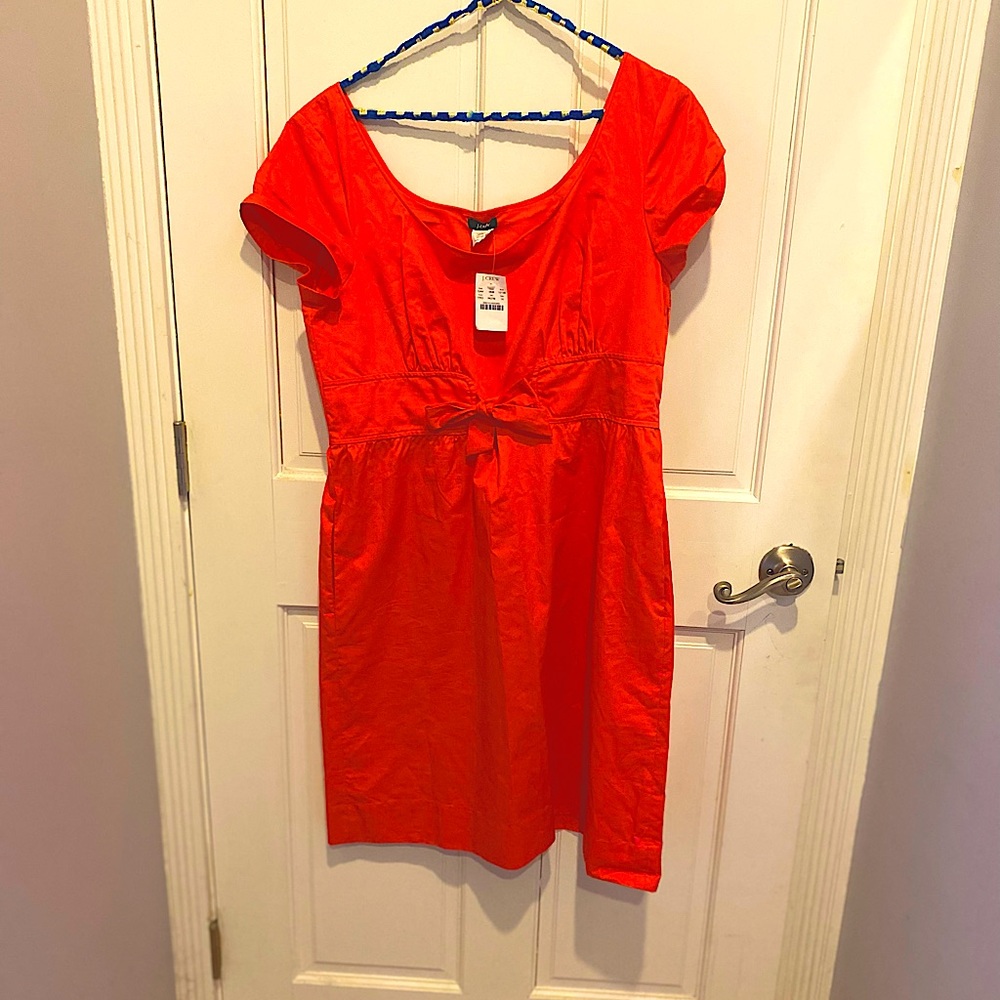 NWT Size 14 J. Crew Orange Dress with Pockets and Bow